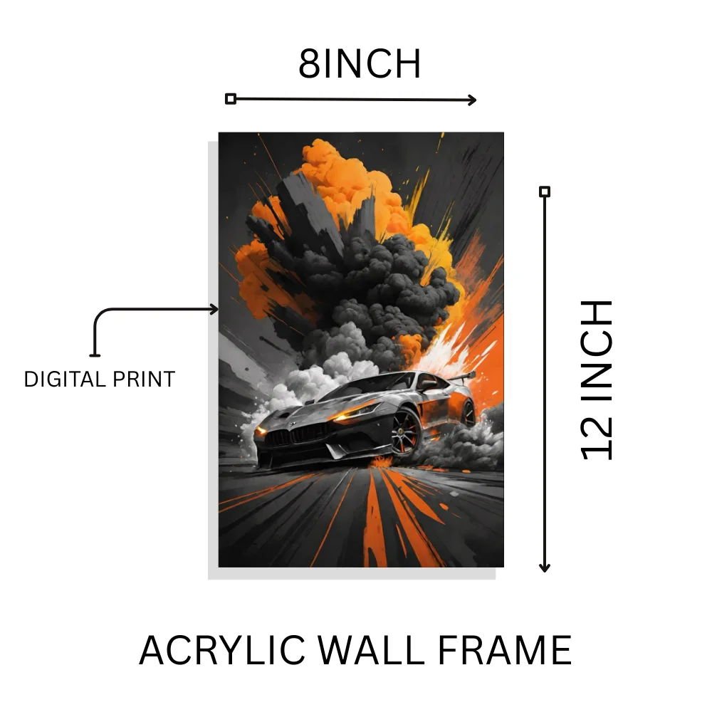 Djane Studio Acrylic Wall Frame | Premium Acrylic Car Wall Frame for Living Room, Bedroom, Office & Gaming Room | Modern Home Décor | Pack of 1 | Size 12x8 Inch